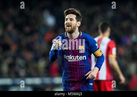 Barcelone, Espagne - 24 février : l'Argentine de Leo Messi célébrant son but au cours de la Liga match entre FC Barcelone v Girona au Camp Nou à Barcelone le 24 février 2018. Appuyez sur cordon Banque D'Images