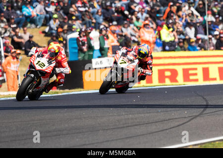 Melbourne, Australie. 25 février 2018. dans la Course 2 du WSBK. MOTUL 2018 Championnat du Monde FIM Superbike à Phillip Island, en Australie le 25 février 2018. Crédit : Dave Hewison Sports/Alamy Live News Banque D'Images