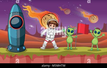 Et deux astronautes étrangers sur planète étrange illustration Illustration de Vecteur