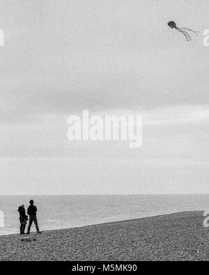 Voler un cerf-volant sur la plage de Brighton, Angleterre Banque D'Images