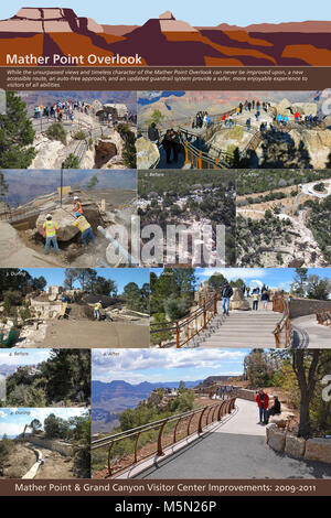 Mather Point Grand Canyon dévouement l'affiche . Une rencontre avec des conférenciers a été organisée pour célébrer a récemment terminé les améliorations à la Mather Point et Grand Canyon Visitor Center. L'événement a eu lieu le 15 juin 2011 à 11 heures à la nouvelle Mather Point amphithéâtre. Après le rassemblement, il y avait une chambre-style occasion de visiter six stations d'information situés dans les lieux clés de la région. Cette affiche a été sur displ Banque D'Images