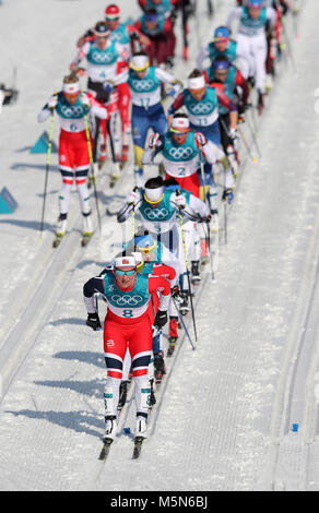 La Norvège est Marit Bjoergen sur son chemin à l'or dans le Ladies' 30km départ groupé Classic à l'Alpensia Cross Country Centre de jour seize des Jeux Olympiques d'hiver de 2018 à PyeongChang en Corée du Sud. Banque D'Images