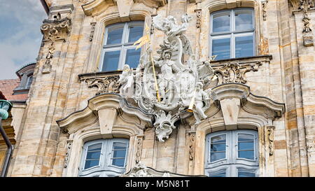 Détail de l'architecture de Bamberg l'Ancien hôtel de ville (Alte Rathaus, 1387 - 1467). L'Hôtel de ville situé entre ville et montagne ville de l'île à la rive gauche de Regn Banque D'Images