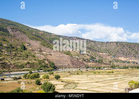 Thimphu, Bhoutan. Campagne entre Thimphu et Paro. Banque D'Images