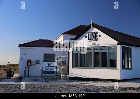 Fin de la ligne restaurant de Romney Hythe et Dymchurch Railway station, Dungeness, Kent, Angleterre, Grande-Bretagne, Royaume-Uni, UK, Europe Banque D'Images