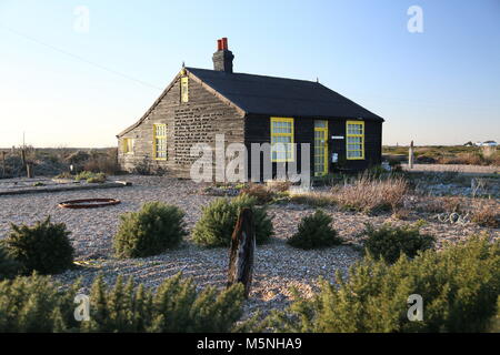 Perspective Cottage, ancienne maison du cinéaste Derek Jarman, Dungeness, Kent, Angleterre, Grande-Bretagne, Royaume-Uni, UK, Europe (voir info) Banque D'Images