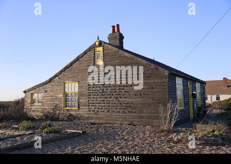 Perspective Cottage, ancienne maison du cinéaste Derek Jarman, Dungeness, Kent, Angleterre, Grande-Bretagne, Royaume-Uni, UK, Europe (voir info) Banque D'Images