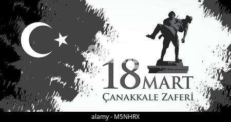 Canakkale zaferi 18 Mart. Traduction : fête nationale turque du 18 mars 1915, le jour de la victoire victoire de Canakkale Ottomans. Illustration de Vecteur