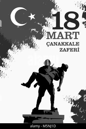 Canakkale zaferi 18 Mart. Traduction : fête nationale turque du 18 mars 1915, le jour de la victoire victoire de Canakkale Ottomans. Illustration de Vecteur