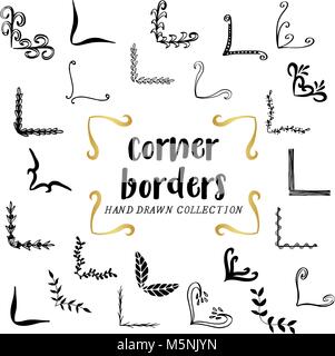 Coins dessinés à la main, décoration, ornements, angles doodles Illustration de Vecteur