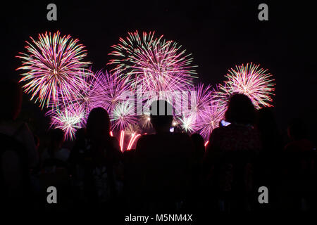 Manila, Philippines. Feb 24, 2018. Pyro Ingénierie de l'USA est montrant leur auditoire d'artifice comme regarder le ciel s'allumer. Crédit : George Buid/Pacific Press/Alamy Live News Banque D'Images