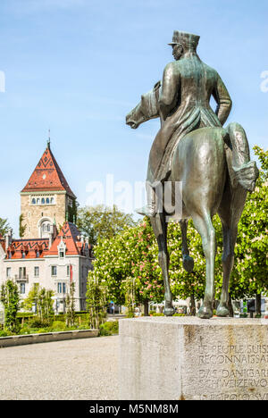 Statue du général Guisan; par Dönninger; commandant de l'armée suisse pendant la Seconde Guerre mondiale à Ouchy, Lausanne, Suisse Banque D'Images