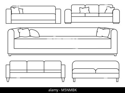 Jeu de croquis meubles isolés. Vector illustration dans un style linéaire. Illustration de Vecteur