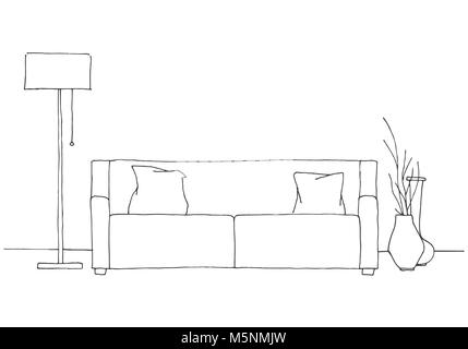 Dessin linéaire de l'intérieur. Une partie de la salle. Hand drawn vector illustration d'un croquis de style. Illustration de Vecteur