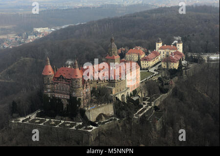 Walbrzych, Pologne, Ksiaz château zamek Ksiaz Ksiaz,,, Polska, Pologne, dolny slask, Basse Silésie, Aero, air, paysage, saison, historique, Banque D'Images