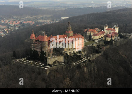 Walbrzych, pologne, château de Ksiaz, zamek Ksiaz, Ksiaz, Polska, Pologne, dolny Slask, basse-silésie, Aero, air, saison, paysage, historique, Banque D'Images