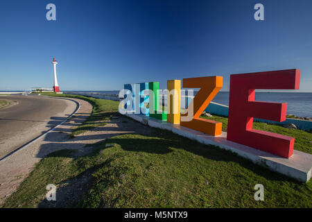 Le Belize, Belize City Monument Sign Banque D'Images