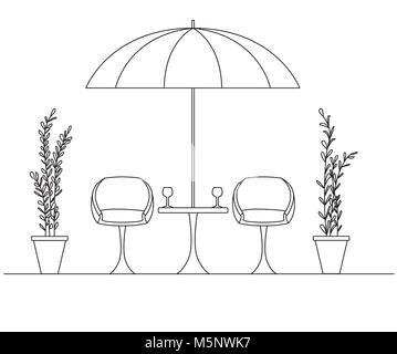 Deux fauteuils et une table. Grand Parapluie pliant. Vector illustration Illustration de Vecteur