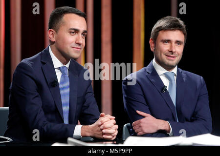 Luigi Di Maio e Alessandro Di Battista Roma 25/02/2018. Trasmissione plat 'Mezz'Ora dans piu' Rome 25 février 2018. Talk Show "ezz'Ora dans piu'. Foto Samantha Insidefoto Zucchi Banque D'Images