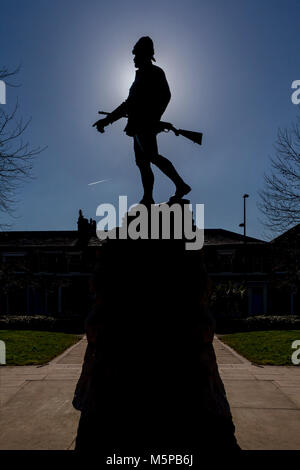 Warrington, Cheshire, Royaume-Uni. 25 févr., 2018. Lt Col W McCarthy O'Leary mené la charge à Pieter's Hill à la guerre des Boers. Sa statue en bronze se trouve dans les jardins de la Reine à Warrington et a été photographié sur une journée ensoleillée avec un ciel bleu clair Crédit : John Hopkins/Alamy Live News Banque D'Images