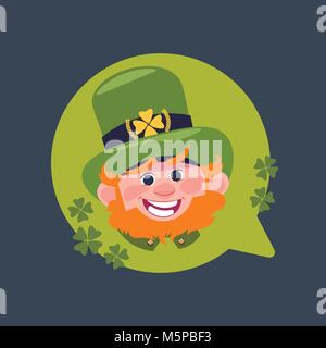 Happy St Patrick Day Label Décoration avec Mignon lutin en chapeau vert Illustration de Vecteur