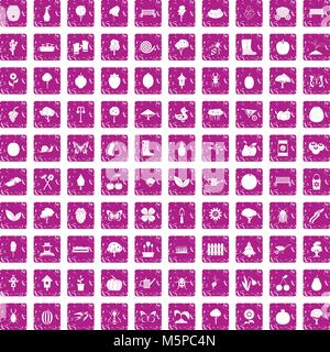 100 icons set jardinage rose grunge Illustration de Vecteur