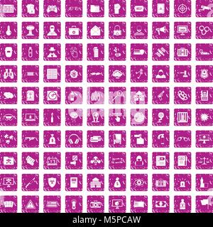 Hacking 100 icons set rose grunge Illustration de Vecteur
