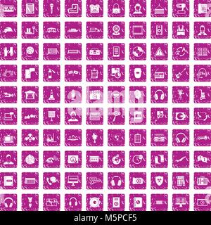 100 icons set écouteurs rose grunge Illustration de Vecteur