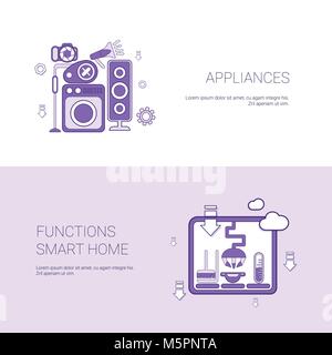 Appareils ménagers et les fonctions Smart Home Bannière Web Template With Copy Space Illustration de Vecteur