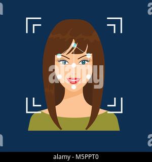 L'identification biométrique. Le concept de système de reconnaissance faciale. Illustration de Vecteur
