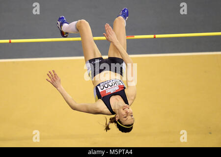 La Sofie Skoog en saut en hauteur pendant le Grand Prix de l'intérieur Muller à l'Emirates Arena, Glasgow. Banque D'Images