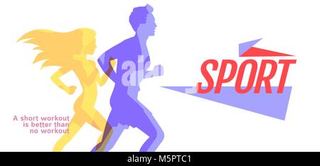 Silhouettes de couleur coureurs running man and woman on white, le sport et l'activité, modèle de conception de scénario d'arrière-plan Illustration de Vecteur