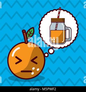 Kawaii orange fruit avec caractère bulle Illustration de Vecteur