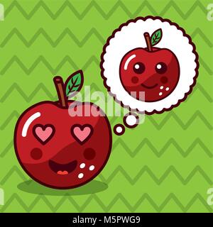 Kawaii apple fruit avec caractère bulle Illustration de Vecteur