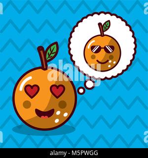 Kawaii orange fruit avec caractère bulle Illustration de Vecteur