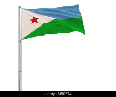 Pavillon de Djibouti sur le mât en volant dans le vent sur un fond blanc, pur, 3D Rendering Banque D'Images