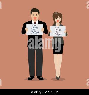 Man and Woman holding Free hugs signes. Vector illustration Illustration de Vecteur