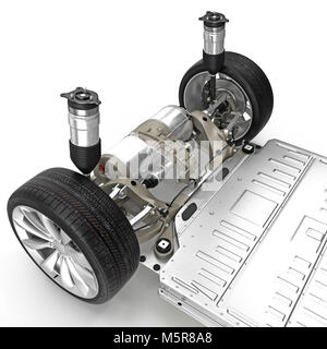 Châssis de voiture avec moteur électrique isolé sur blanc. 3D illustration Banque D'Images