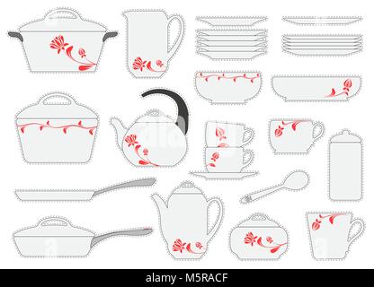 Ensemble d'autocollants cuisine isolé sur fond blanc. Vector illustration. Des ustensiles de cuisine. Illustration de Vecteur