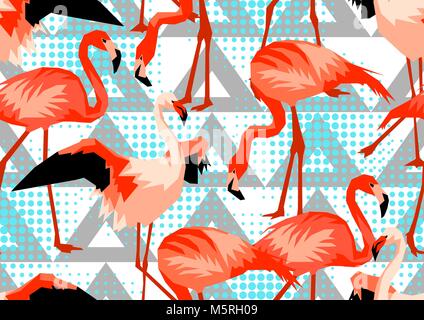 Modèle sans couture avec Flamingo. Les oiseaux tropicaux abstract lumineux Illustration de Vecteur