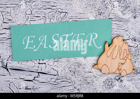 Carte de Pâques Turquoise, contreplaqué de lapins. Banque D'Images