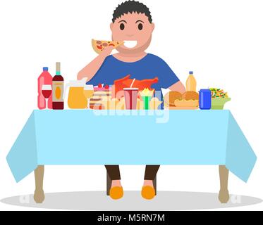 Vector illustration cartoon fat man à la table Illustration de Vecteur