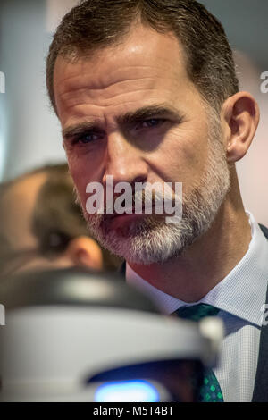 Barcelone, Espagne. 26 Février, 2018. Le roi d'Espagne Felipe VI assiste à l'ouverture du Mobile World Congress 2018 à Barcelone. Crédit : Jordi Boixareu/Alamy Live News Banque D'Images