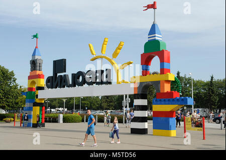 Entrée principale de Legoland Billund Resort a ouvert en 1968 à Billund, Danemark. 7 août 2015, est la plus grande attraction touristique au Danemark © Wojciech Str Banque D'Images