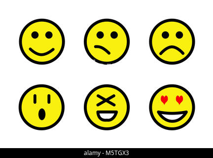 Ensemble d'emoji, Smileys. Illustration de l'expression des visages isolés Banque D'Images