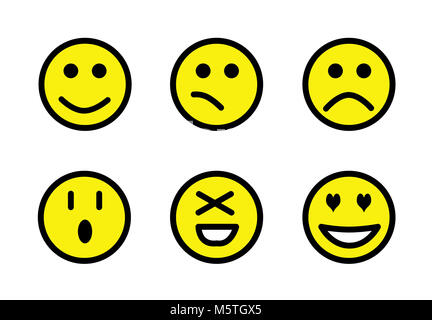 Ensemble d'emoji, Smileys. Illustration de l'expression des visages isolés Banque D'Images