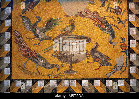 Daphné oiseaux autour d'un vase. 1re à 3e siècle Mosaïque romaine à partir de la SD Antioche, en Turquie. Musée du Louvre, Paris Banque D'Images