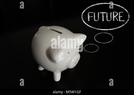 Tirelire avec bulles, pensant AVENIR Banque D'Images