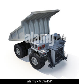 Grand grand routier prêt pour gros travaux dans une mine. Sur blanc. 3D illustration Banque D'Images