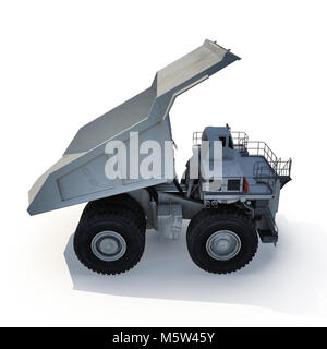 Grand grand routier prêt pour gros travaux dans une mine. Sur blanc. 3D illustration Banque D'Images